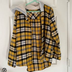 CI SONO Yellow plaid hood Hoodie Flannel XL